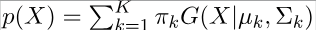 Gaussian mixture density as a weighted sum of component densities.